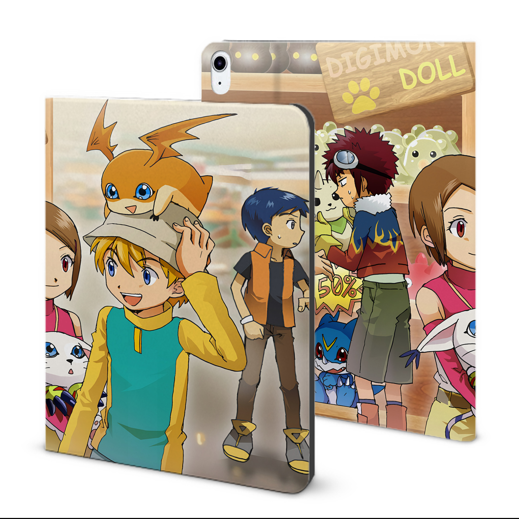 （画像用） Digimon デジタルモンスター/デジモン IPad ケース ブック型 PUレザー TPU 耐衝撃 軽量 薄型 ペン収納なし 全面保護 IPad 各モデル対応